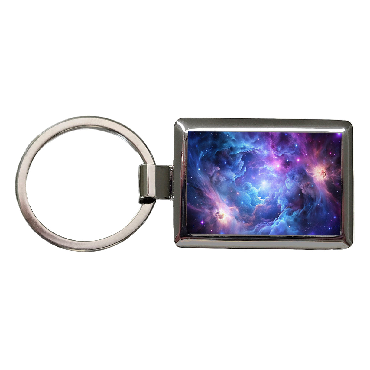 Space Galaxy Nebula Purple Blue Rectangle Metal Keychain