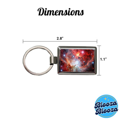 Space Galaxy Nebula Red White Rectangle Metal Keychain