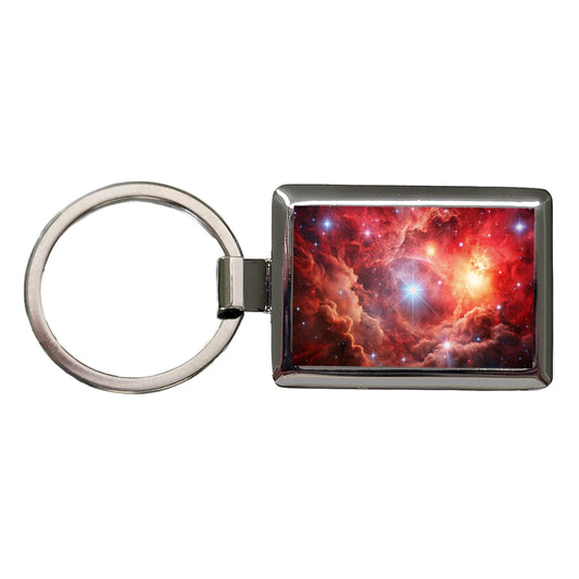 Space Galaxy Nebula Red Rectangle Metal Keychain