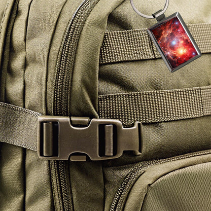 Space Galaxy Nebula Red Rectangle Metal Keychain