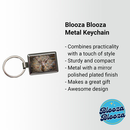 Stag's Head Mounted To Wall Rectangle Metal Keychain