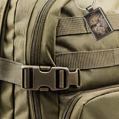 Stag's Head Mounted To Wall Rectangle Metal Keychain