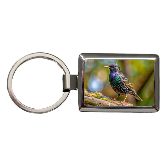 Starling Backyard Bird Rectangle Metal Keychain