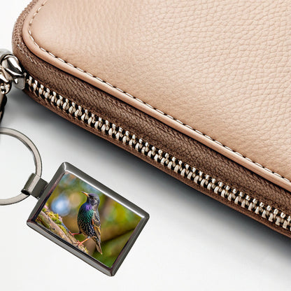 Starling Backyard Bird Rectangle Metal Keychain