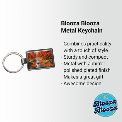 Stream and Trees in Fall Autumn Rectangle Metal Keychain
