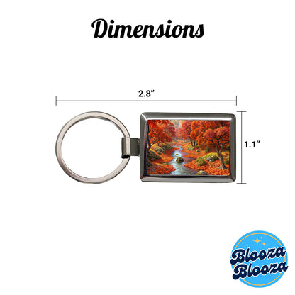 Stream and Trees in Fall Autumn Rectangle Metal Keychain