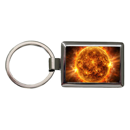 Sun During Solar Flare Storm Sci-fi Rectangle Metal Keychain