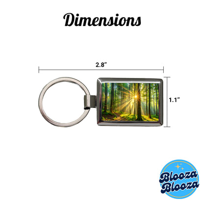 Sunlight Streaming Through Forest Trees Rectangle Metal Keychain