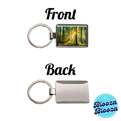 Sunlight Streaming Through Forest Trees Rectangle Metal Keychain