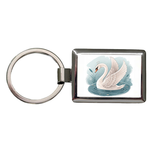 Swan Children's Illustration Style Rectangle Metal Keychain