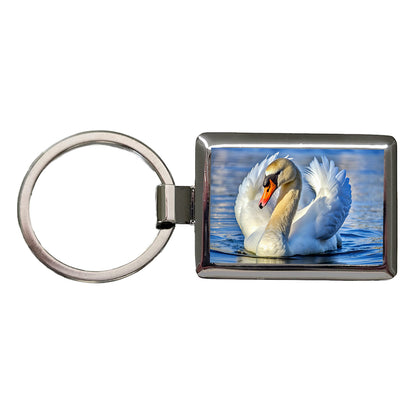 Swan Rectangle Metal Keychain