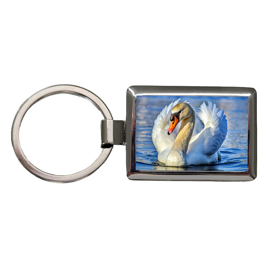 Swan Rectangle Metal Keychain