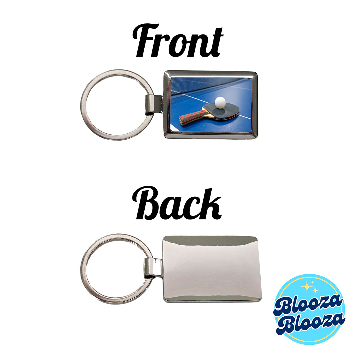 Table Tennis Ping Pong Paddle and Ball on Table Rectangle Metal Keychain