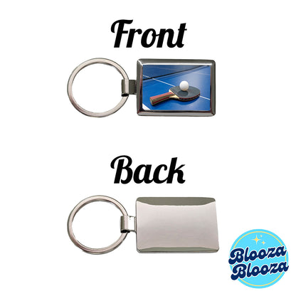 Table Tennis Ping Pong Paddle and Ball on Table Rectangle Metal Keychain