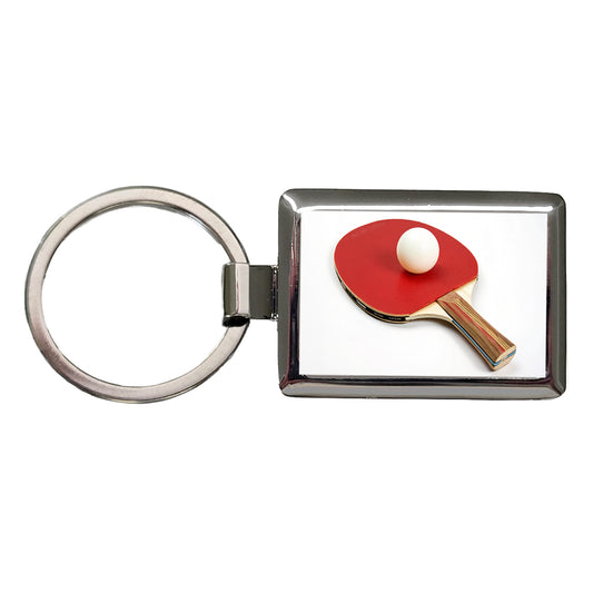 Table Tennis Ping Pong Paddle and Ball Rectangle Metal Keychain