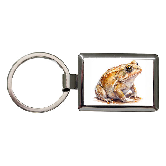 Tan Frog Watercolor Rectangle Metal Keychain