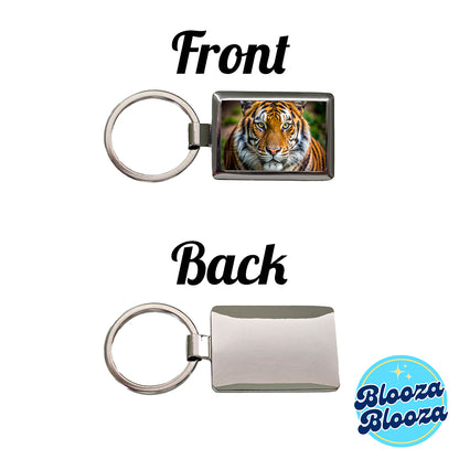 Tiger Face Rectangle Metal Keychain