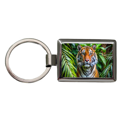 Tiger In The Jungle Rectangle Metal Keychain