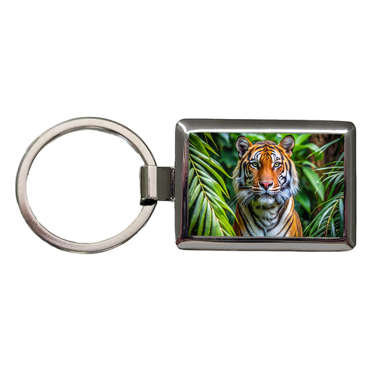 Tiger In The Jungle Rectangle Metal Keychain