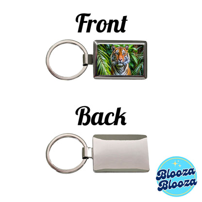 Tiger In The Jungle Rectangle Metal Keychain