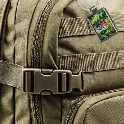 Tiger In The Jungle Rectangle Metal Keychain