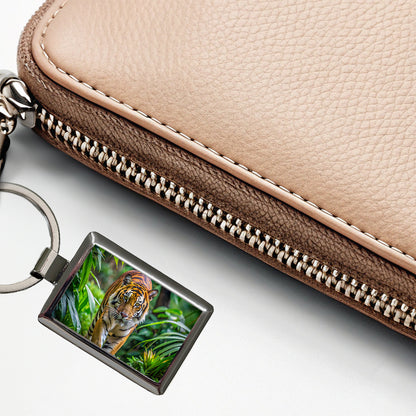 Tiger Stalking Prey In The Jungle Rectangle Metal Keychain