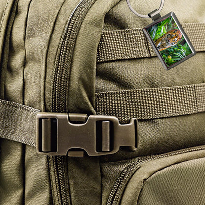 Tiger Stalking Prey In The Jungle Rectangle Metal Keychain