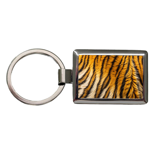 Tiger Stripes Fur Pattern Rectangle Metal Keychain