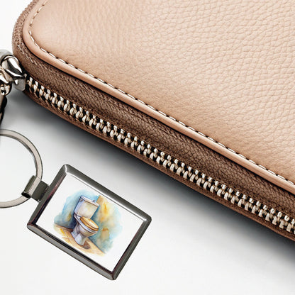 Toilet Watercolor Rectangle Metal Keychain