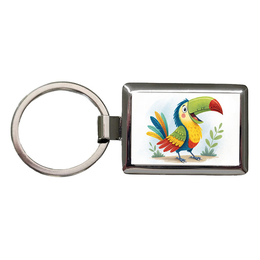 Toucan Bird Children's Illustration Style Rectangle Metal Keychain