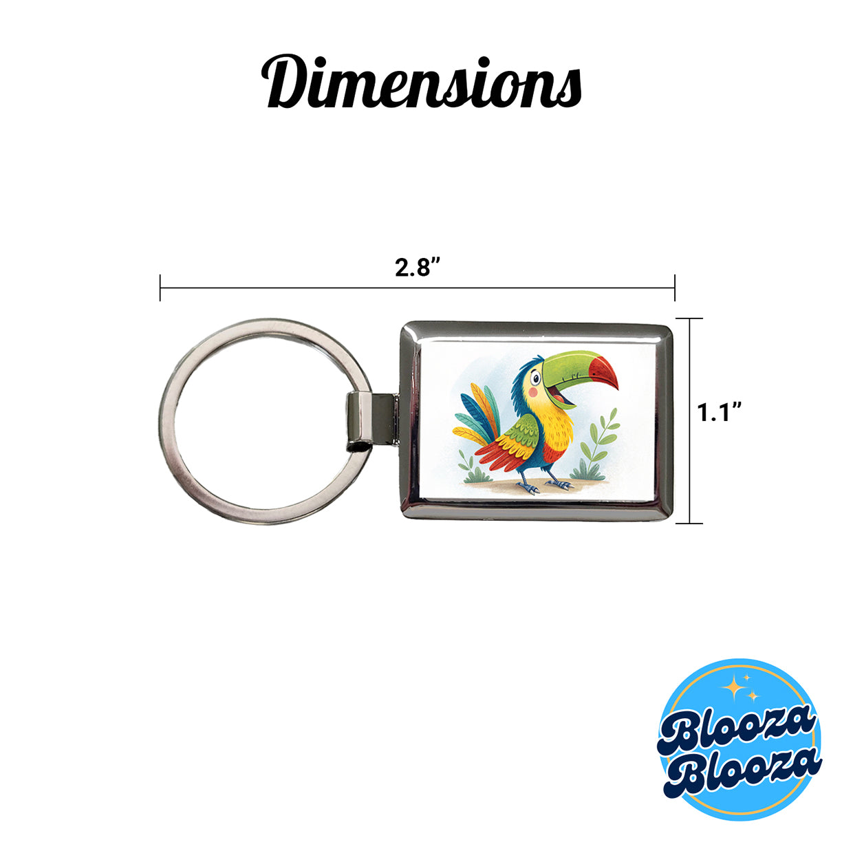 Toucan Bird Children's Illustration Style Rectangle Metal Keychain