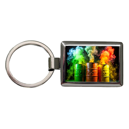 Toxic Waste Barrels Rectangle Metal Keychain