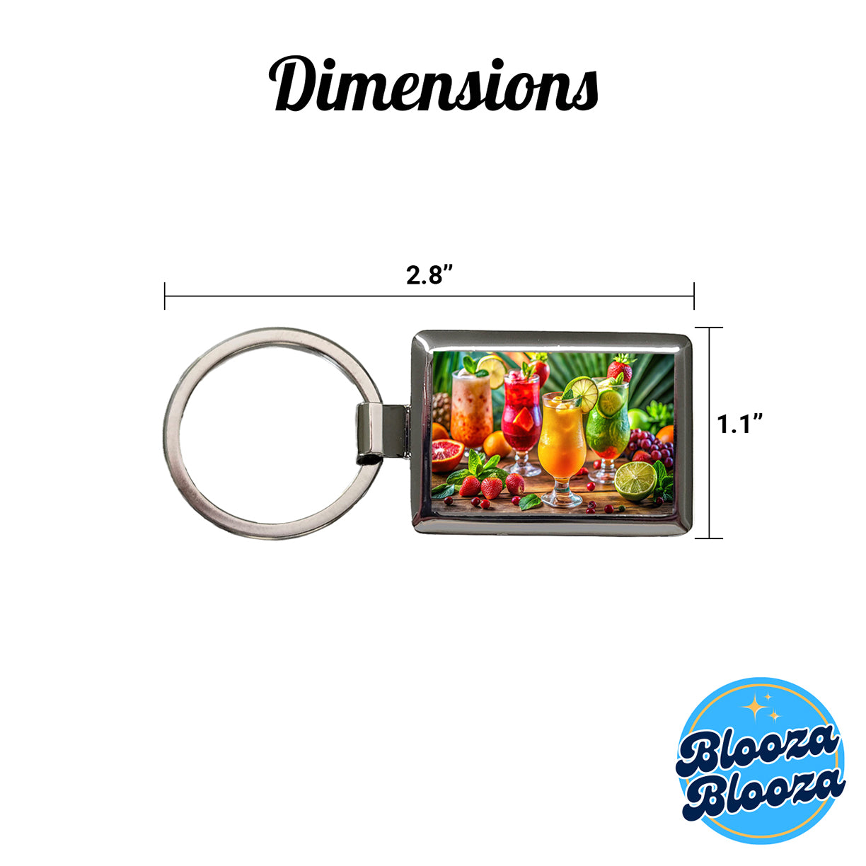 Tropical Colorful Fruity Drinks Rectangle Metal Keychain