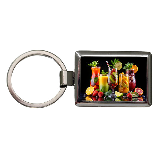 Tropical Fruity Drinks Rectangle Metal Keychain