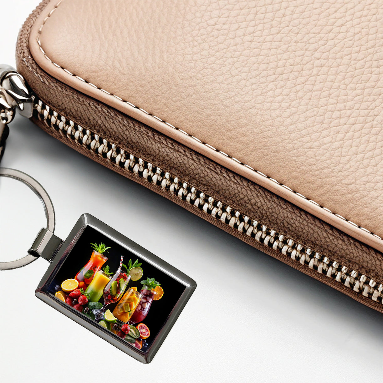 Tropical Fruity Drinks Rectangle Metal Keychain