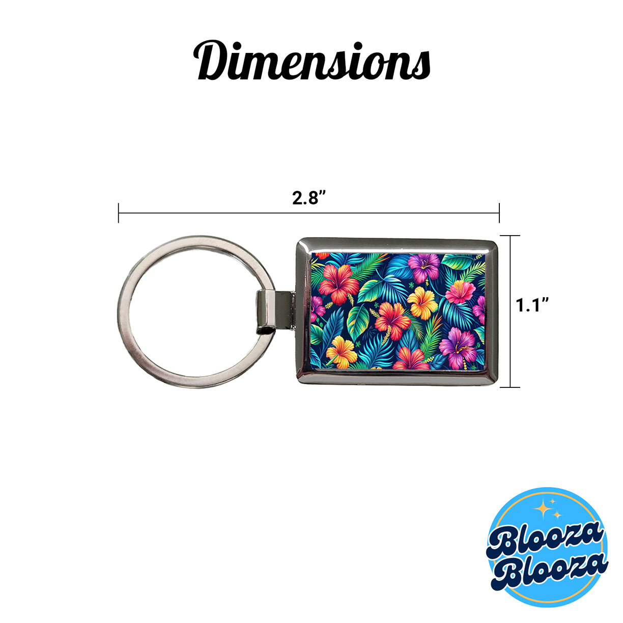 Tropical Neon Hibiscus Floral Pattern Rectangle Metal Keychain