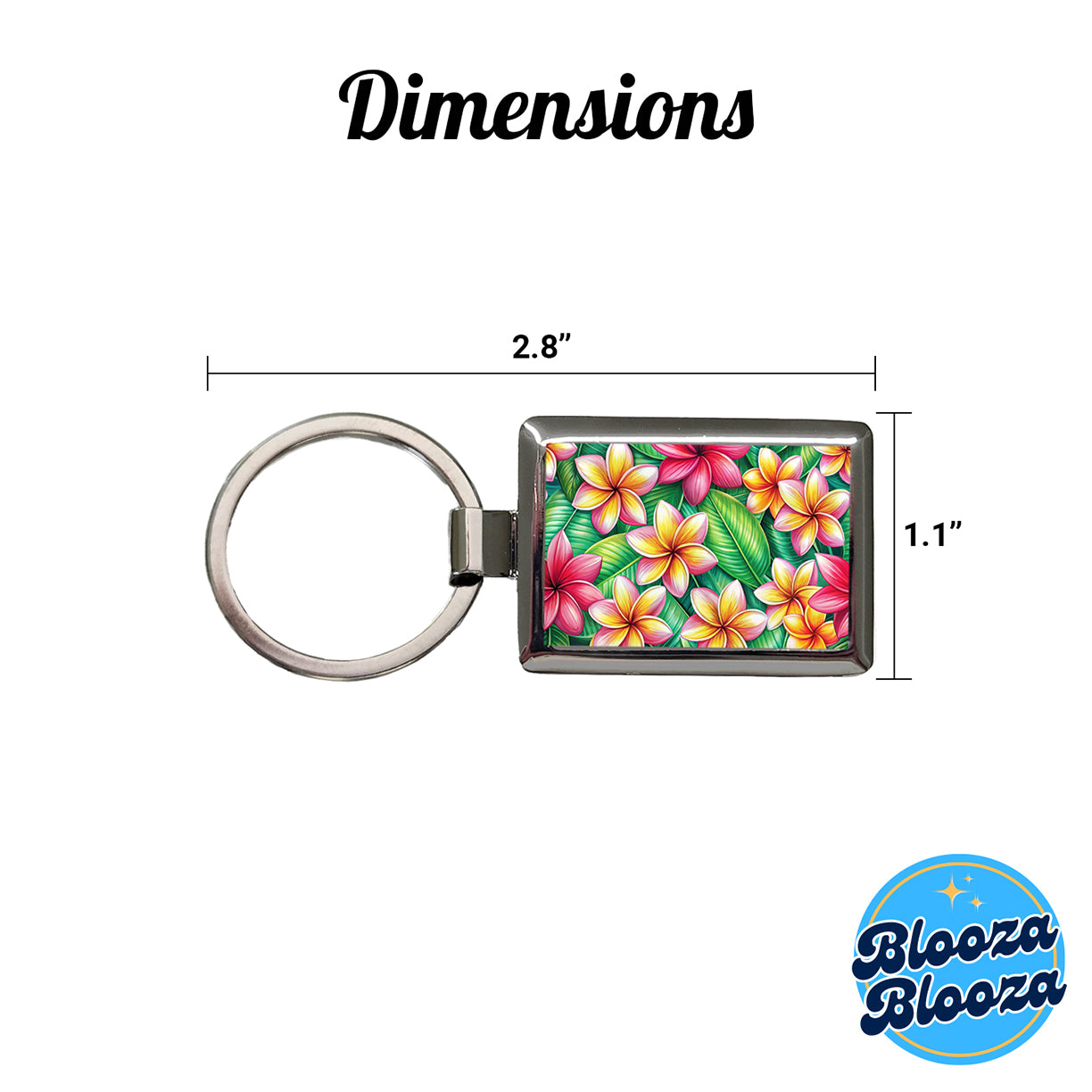 Tropical Plumeria Floral Pattern Rectangle Metal Keychain