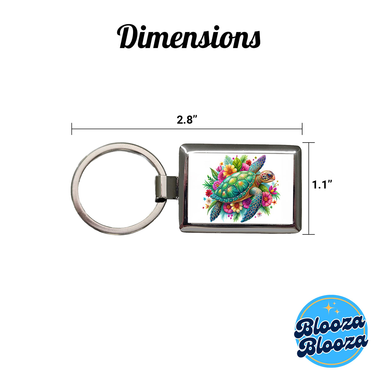 Tropical Sea Turtle Floral Design Rectangle Metal Keychain