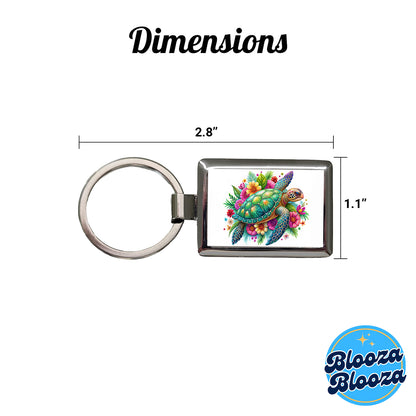 Tropical Sea Turtle Floral Design Rectangle Metal Keychain