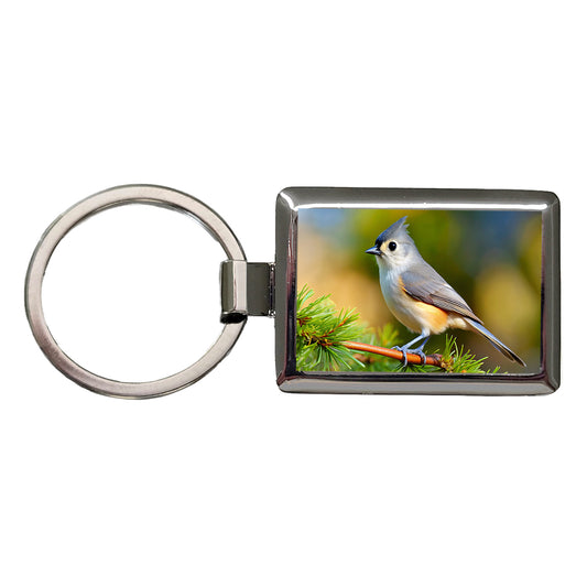 Tufted Titmouse Backyard Bird Rectangle Metal Keychain