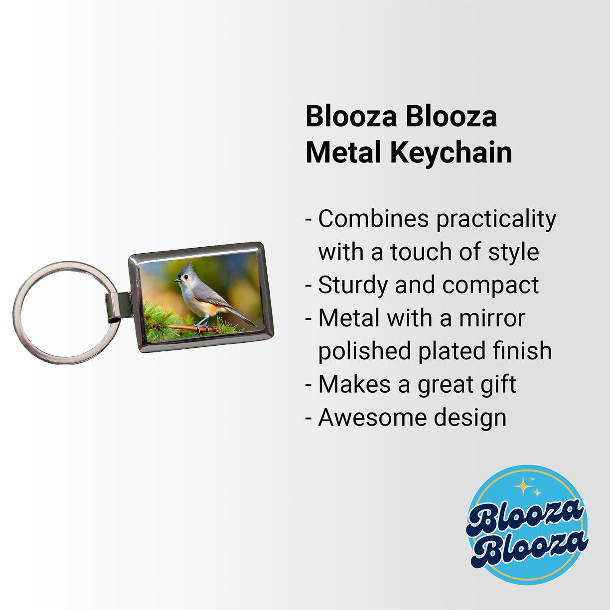 Tufted Titmouse Backyard Bird Rectangle Metal Keychain