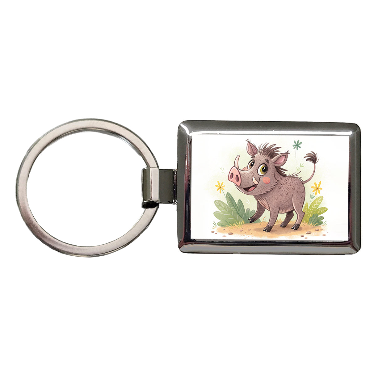Warthog Children's Illustration Style Rectangle Metal Keychain