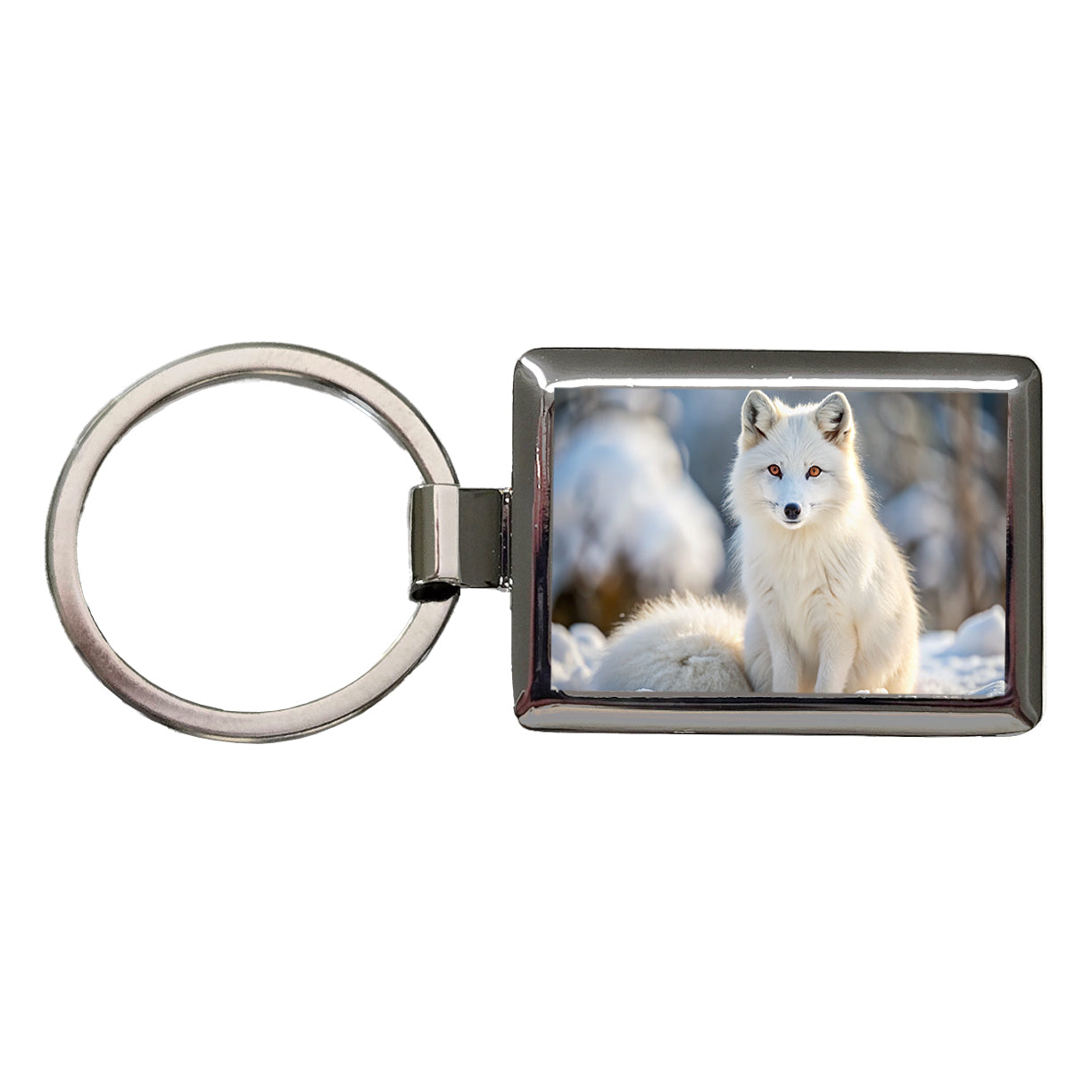 White Arctic Fox In The Snow Rectangle Metal Keychain