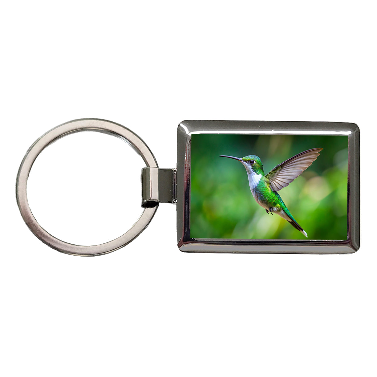 White Chested Emerald Hummingbird Backyard Bird Rectangle Metal Keychain