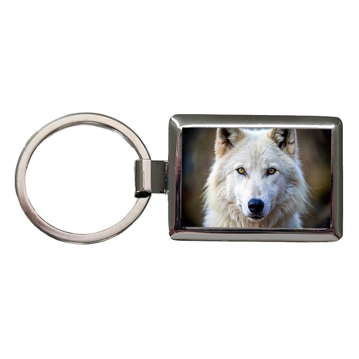 White Wolf Rectangle Metal Keychain