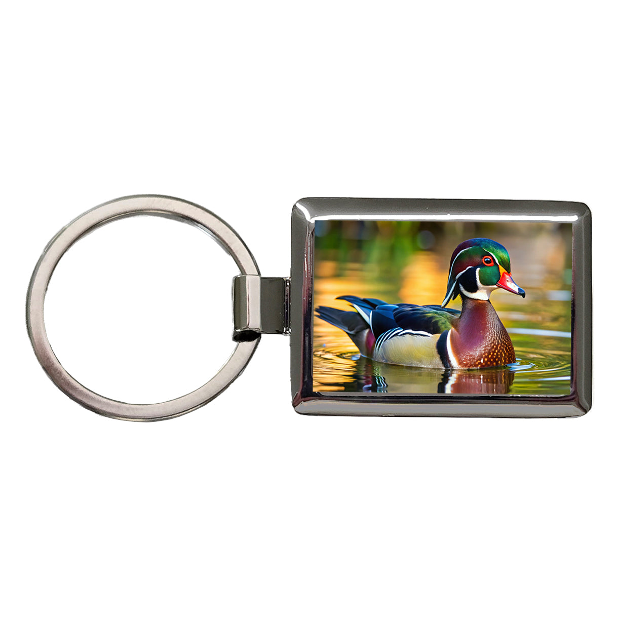 Wood Duck Rectangle Metal Keychain