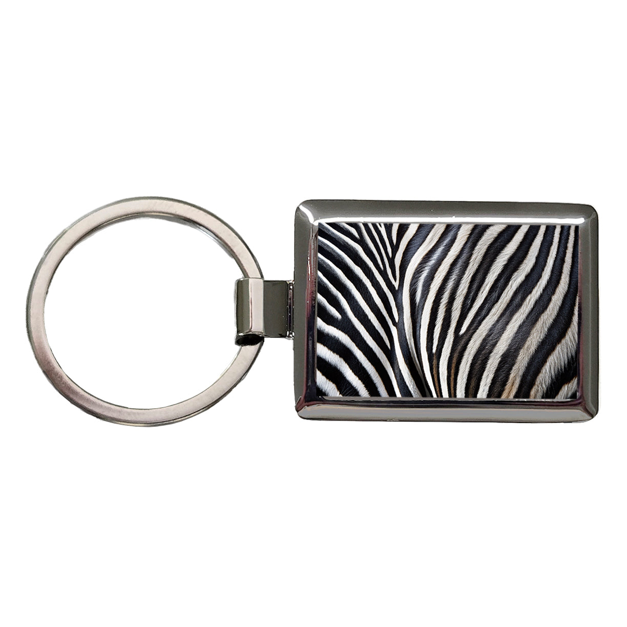Zebra Black and White Stripes Pattern Rectangle Metal Keychain
