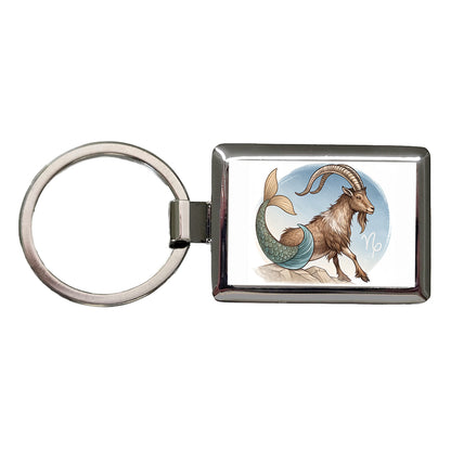 Zodiac Horoscope Symbol Capricorn Sea Goat Rectangle Metal Keychain