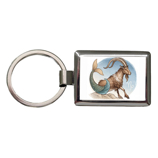 Zodiac Horoscope Symbol Capricorn Sea Goat Rectangle Metal Keychain