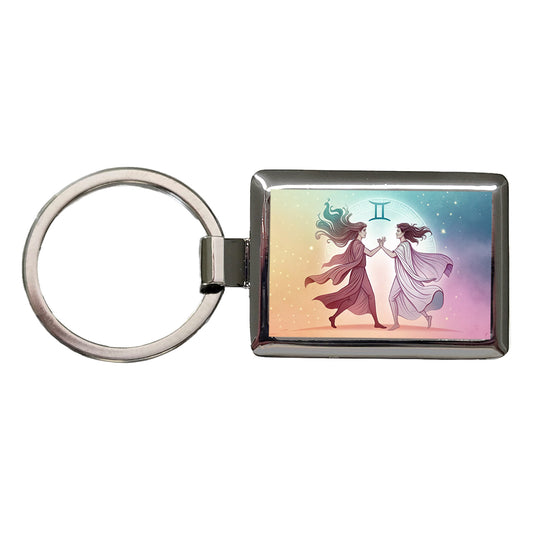 Zodiac Horoscope Symbol Gemini Twins Rectangle Metal Keychain